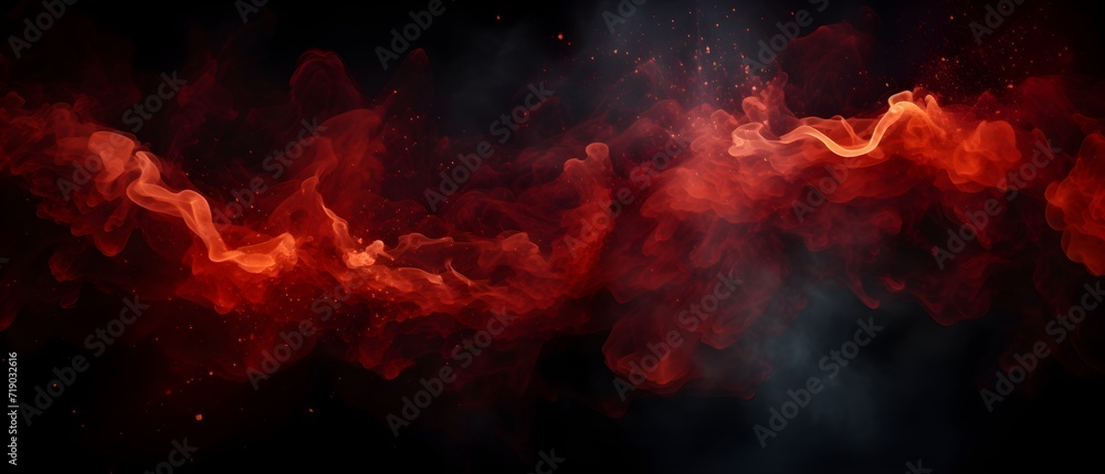 Liquid glitter and shimmery flashes. red glitter smoke particles background. Overlay moving magic on a black background. 

