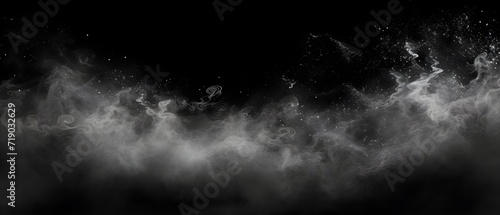 Liquid glitter and shimmery flashes. Gray glitter smoke particles background. Overlay moving magic on a black background. Magic effect to overlay on photo.  © Alice a.