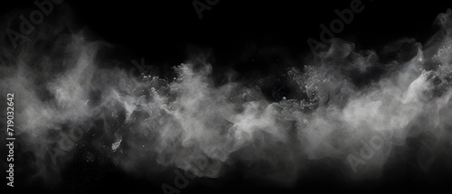 Liquid glitter and shimmery flashes. Gray glitter smoke particles background. Overlay moving magic on a black background. Magic effect to overlay on photo. 