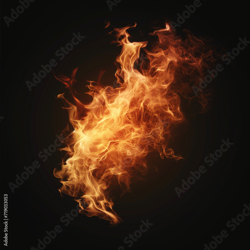 "Vivid and Intense Isolated Fire Flames on a Black Background, Fiery Design Element for Creative Projects"