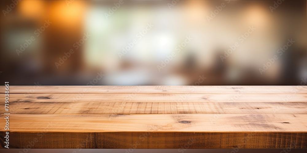 Blurred background of a wooden kitchen table.