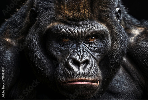 Close-up view of a fierce and enraged gorilla's expression portrait © nasir1164