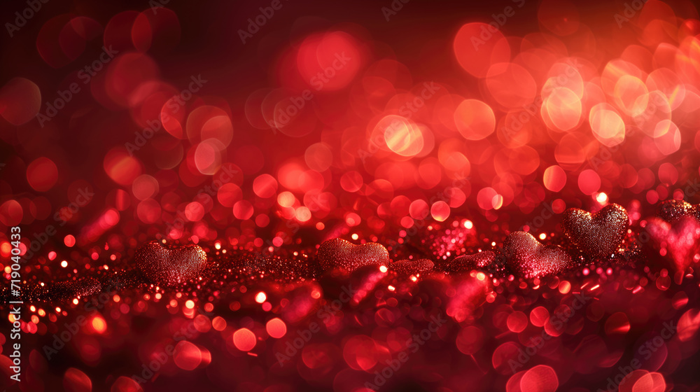 Shimmering red hearts with a blurred bokeh effect for a romantic background or card. Shimmering red hearts with a blurred bokeh effect for a romantic background or card.