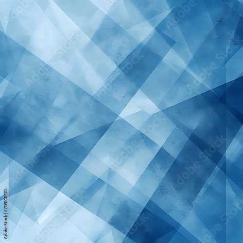 modern abstract blue background design with layers of textured white transparent material in triangle diamond and squares shapes in random geometric pattern 