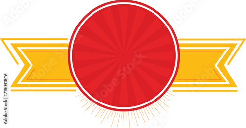 Bright red and yellow superhero emblem with a circular design glowing in the center. Heroic badge shines with a bold stark contrast and dynamic rays.