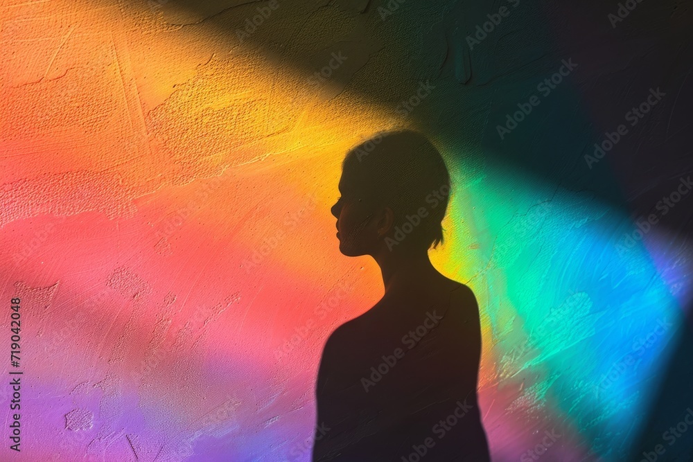 A person's shadow split into a rainbow spectrum, illustrating the concept of hidden LGBT+ identities