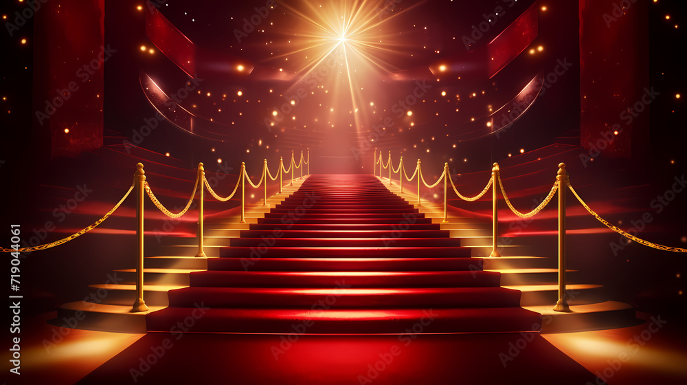 Luxurious and elegant red carpet staircase, holiday awards ceremony event Luxurious and elegant red carpet staircase, holiday awards ceremony event