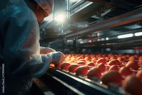 Egg production control at food processing plant. photo