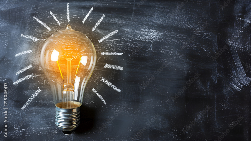 Illuminated Idea Concept with Light Bulb on Blackboard Illuminated Idea Concept with Light Bulb on Blackboard