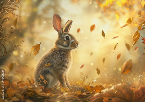 Easter Rabbit in a Magical Forest Scene