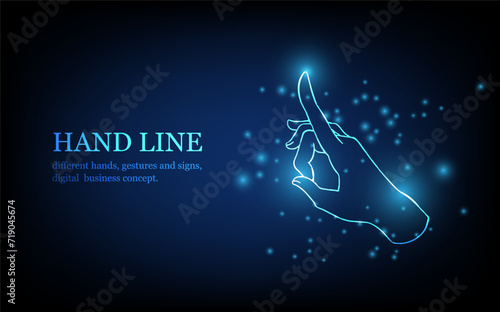 Human hand line, different hands, gestures and signs, digital business concept, futuristic digital innovation background vector illustration.