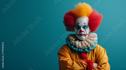 minimalist vivid advertisment background with handsome clown and copy space