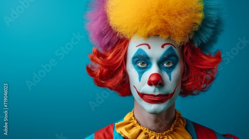 minimalist vivid advertisment background with handsome clown and copy space