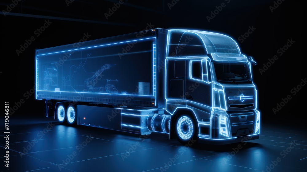 Futuristic truck model uses digital holographic app Futuristic truck model uses digital holographic app