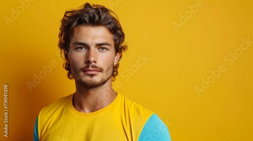 minimalist vivid advertisment background with handsome tennis player and copy...