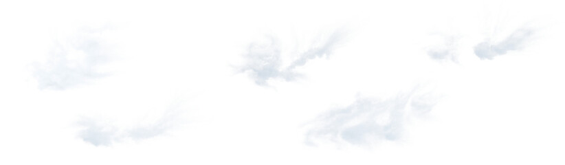 Set of soft, transparent clouds isolated on transparent background. 3D render.