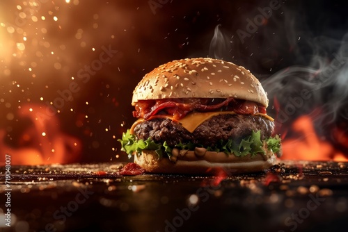 a juicy mouthwatering hamburger photo