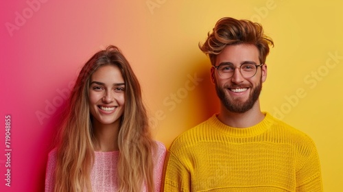 minimalist vivid advertisment background with handsome couple and copy space