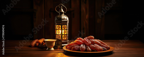 Arabic Calligraphy Lamp and Dried Fruits photo