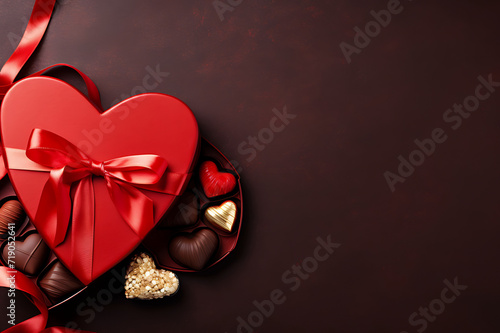 celebration valentine day with gift box with velvet ribbon and paper decoration on beautiful background