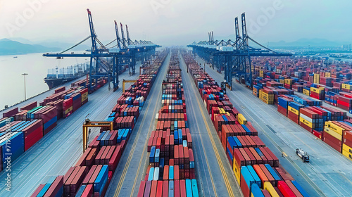 Shipping Containers at an Industrial Harbor, Logistics and Transportation in a Busy Port
