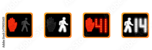 Realistic traffic light. Red and white traffic lights. Isolated vector illustration of a red hand with a timer and a white man with a timer on a white background eps10
