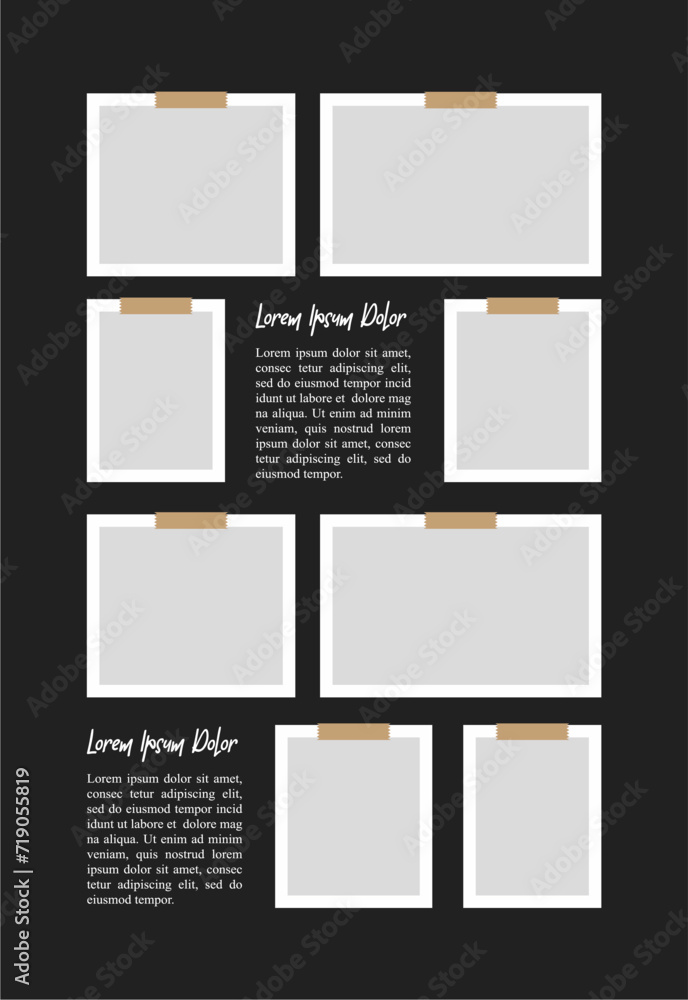 Obraz premium Pictures or photos frame collage. comics page grid layout abstract photo frames and digital photo wall template