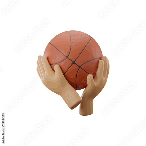 Hand Holding Basketball 3d icon vector illustration design