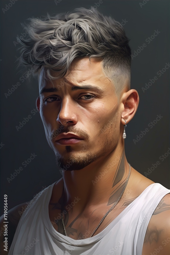 Fototapeta premium man undercut head hair style, man face, photo realism