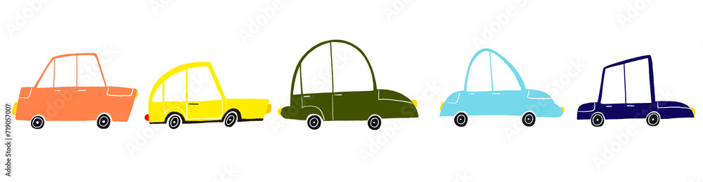Set of simple passenger cars. Cute baby illustration on isolated background. Kids clipart Set of simple passenger cars. Cute baby illustration on isolated background. Kids clipart