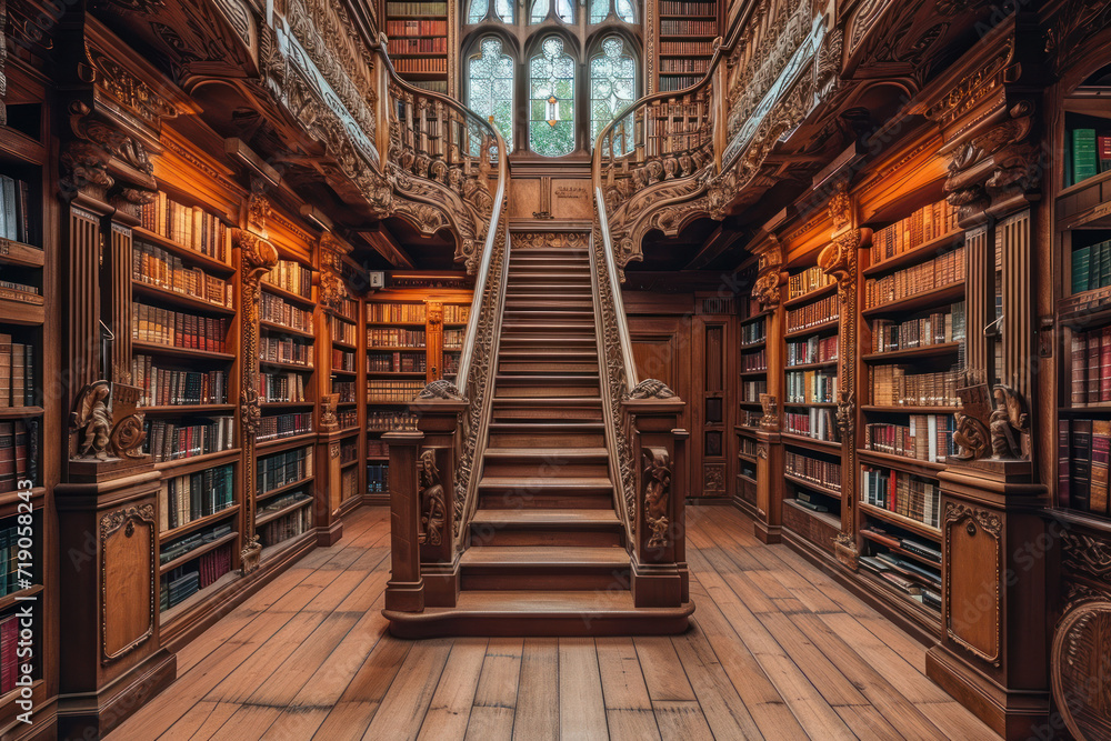 Rows of books and legal references fill the law library at the law firm. Rows of books and legal references fill the law library at the law firm.