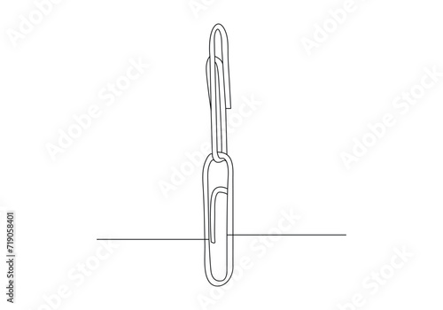 Paper clip in Continuous one single line drawing. Stationery item vector illustration
