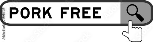 Search banner in word pork free with hand over magnifier icon on white background