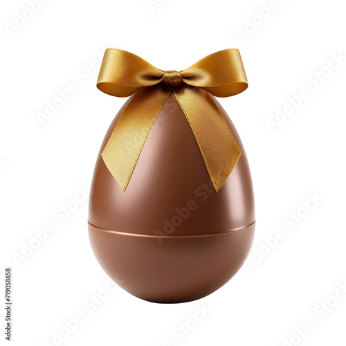 Chocolate Easter Egg Tied with Ribbon Bow, Embracing the Easter Holiday Spirit, Isolated on Transparent Background, PNG