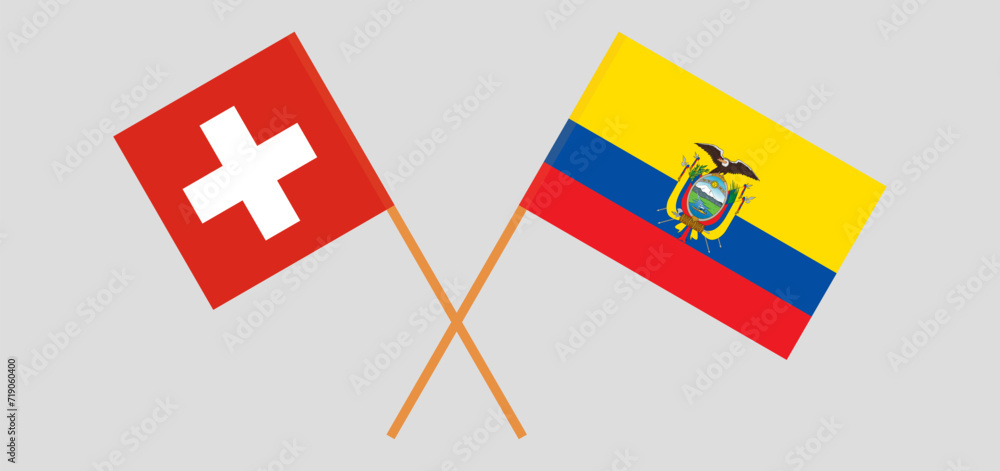 Crossed flags of Switzerland and Ecuador. Official colors. Correct proportion