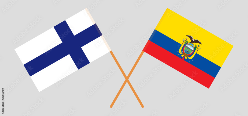Crossed flags of Finland and Ecuador. Official colors. Correct proportion