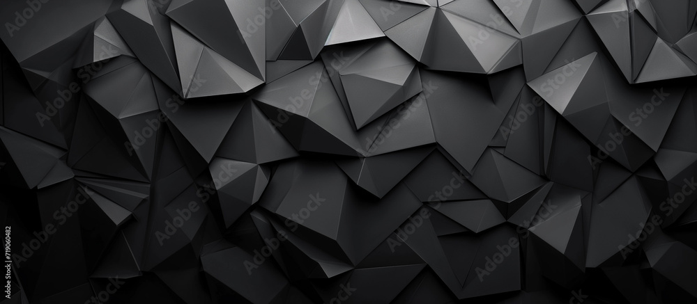 Abstract texture dark black gray background banner panorama long with 3d geometric triangular gradient shapes for website, business, print design template metallic metal paper pattern illustration Abstract texture dark black gray background banner panorama long with 3d geometric triangular gradient shapes for website, business, print design template metallic metal paper pattern illustration