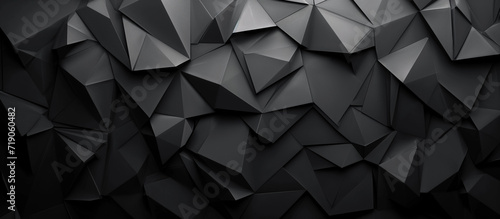 Abstract texture dark black gray background banner panorama long with 3d geometric triangular gradient shapes for website, business, print design template metallic metal paper pattern illustration