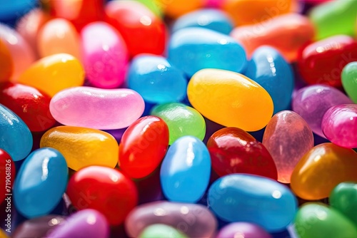 Colorful and textured jelly beans display on vibrant backdrops