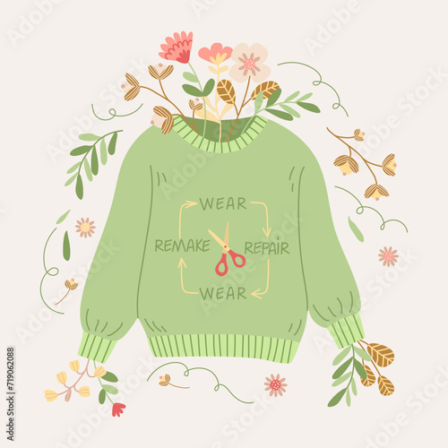 Hand drawn rustic logo with sweater and flowers