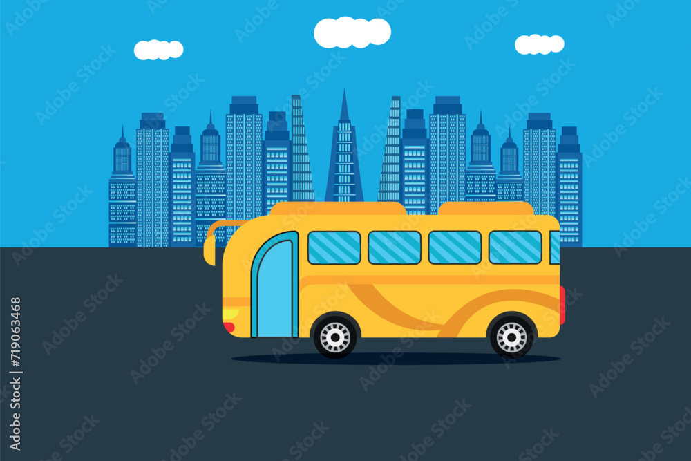 Yellow City Bus Concept in Flat Design Yellow City Bus Concept in Flat Design