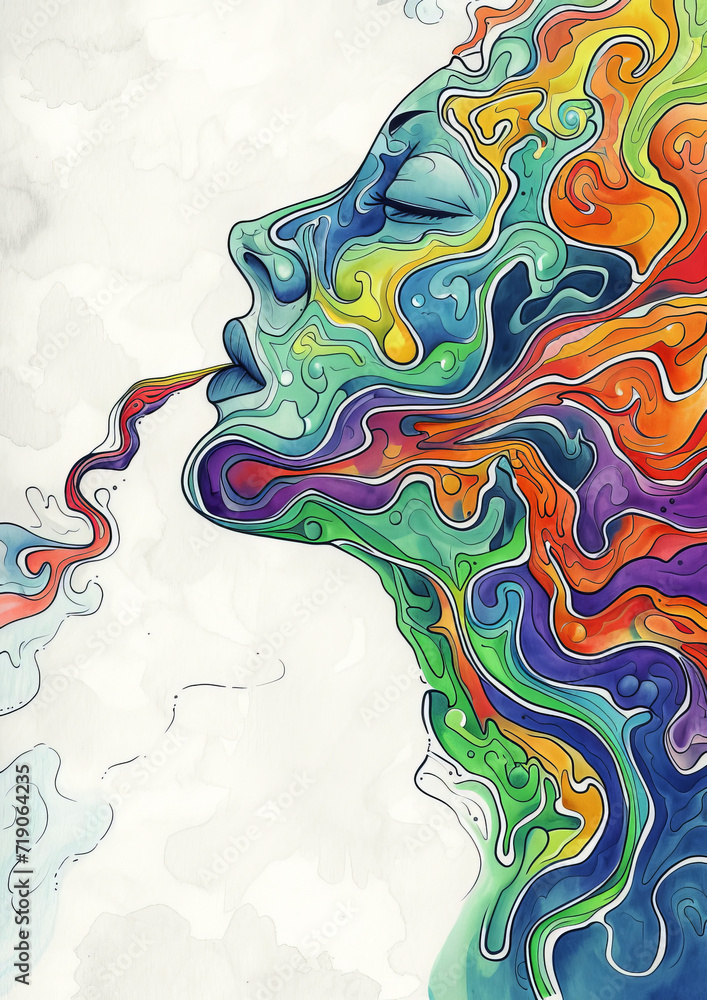 Obraz premium Abstract Rainbow Swirls in Profile View. Profile view of abstract colourful swirls in a flowing pattern.