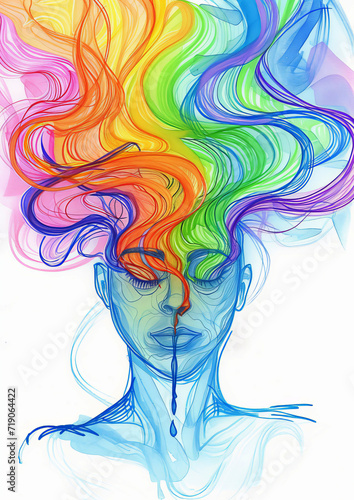 Conceptual Art of Creative Mind. Colourful abstract thought flows from a mind.