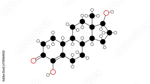 oxabolone molecule, structural chemical formula, ball-and-stick model, isolated image synthetic anabolic-androgenic steroid photo