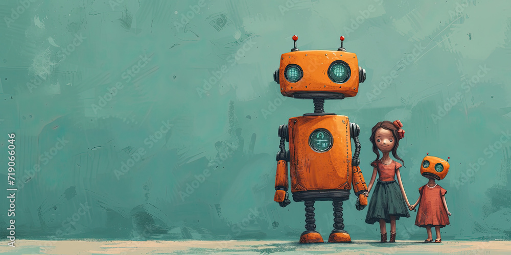 Child with best friend AI robot companion, friendship artificial intelligence assistant, generated ai
Child with best friend AI robot companion, friendship artificial intelligence assistant, generated ai