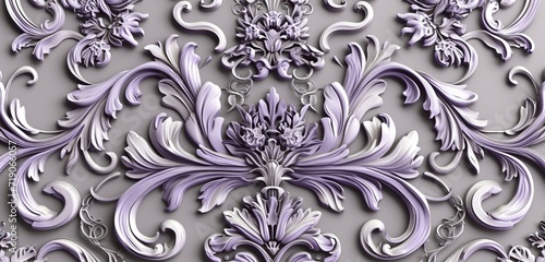 Baroque-inspired seamless vector with soft lavender and antique silver, radiating timeless allure.