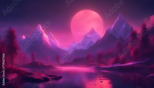 Beautiful fantasy landscape wallpaper digital art mountains and sceneries at night © iqra