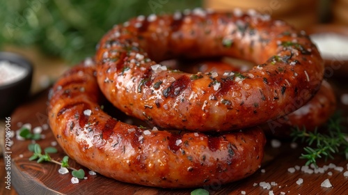 Barbecue with sausages and family in the garden