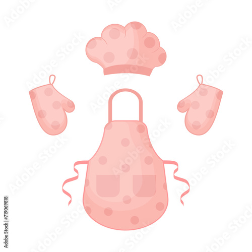 Obraz na płótnie illustration of isolated set of kitchen glove and apron and chef hat w salonie