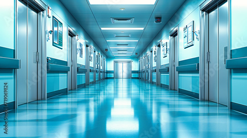 Modern Hospital Corridor  Clinical Healthcare Interior with Clean and Empty Hallway